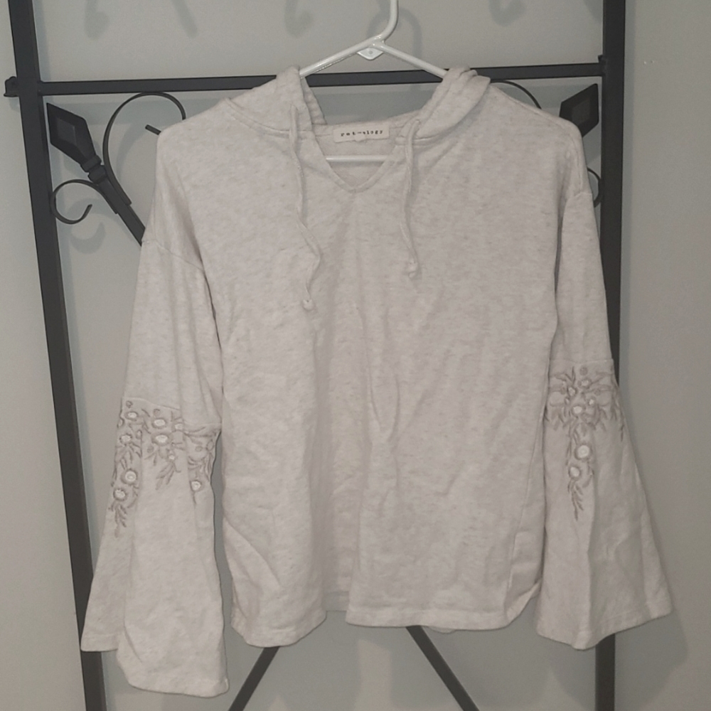 Retrology Cream Hoodie with Embroidered Sleeves - Size Small